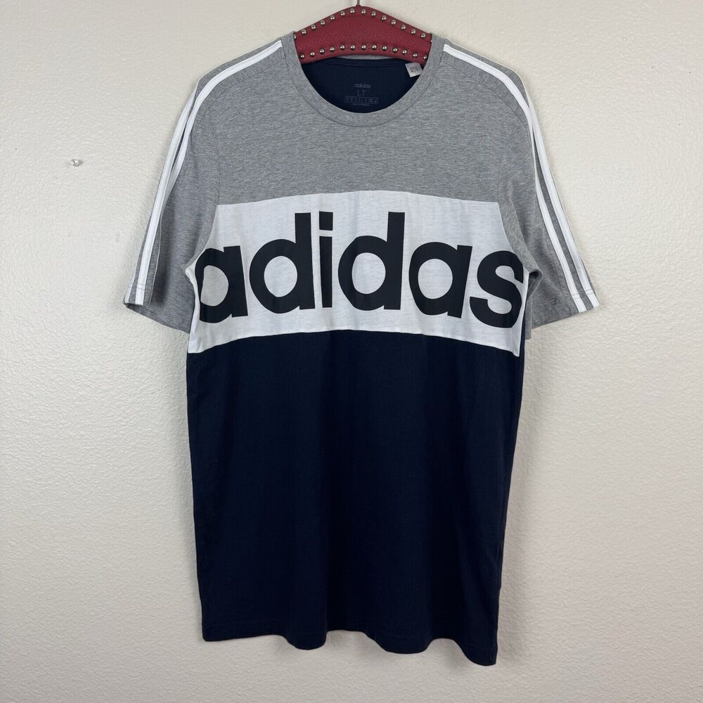 Adidas Essentials Colorblock T-Shirt Tee Gray Blue White Cotton Crewneck Large T